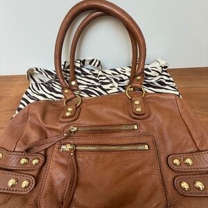 Linea Pelle Studded Brown Leather Shoulder Bag